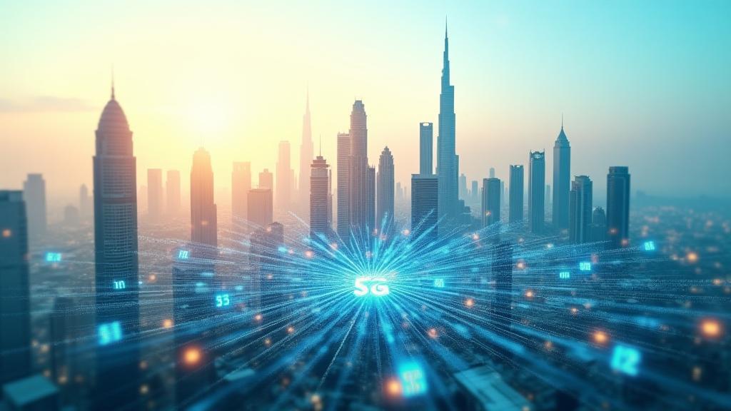 Dubai skyline with 5G coverage map overlay